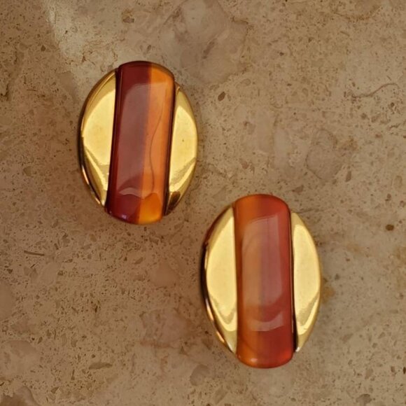 Signed Butler FAC Carnelian Clip on Earrings - Picture 6 of 10